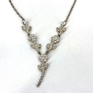 CHRISTINA COLLECTION Silver Diamond Rhinestones Floral Design Necklace Vintage